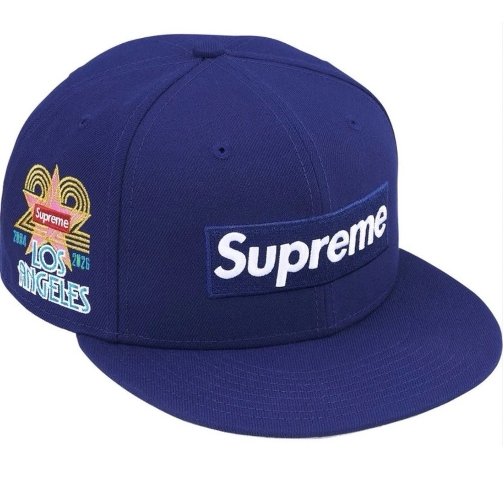 Supreme Shop Anniversary Box Logo New Era Hat  7 1/2 Navy Los Angeles SS26 New